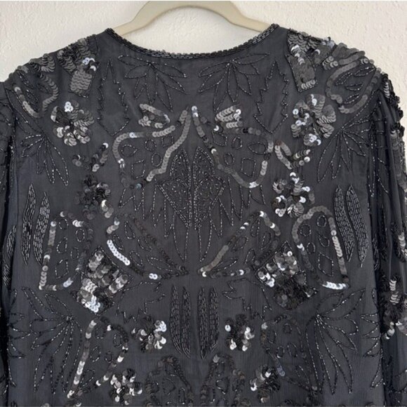 Swee Lo vintage 80s sequin beaded silk black jacket XL - Picture 6 of 9